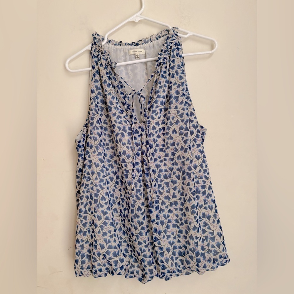 MAX STUDIO CASUAL TANK TOP FLORAL BLUE SIZE L